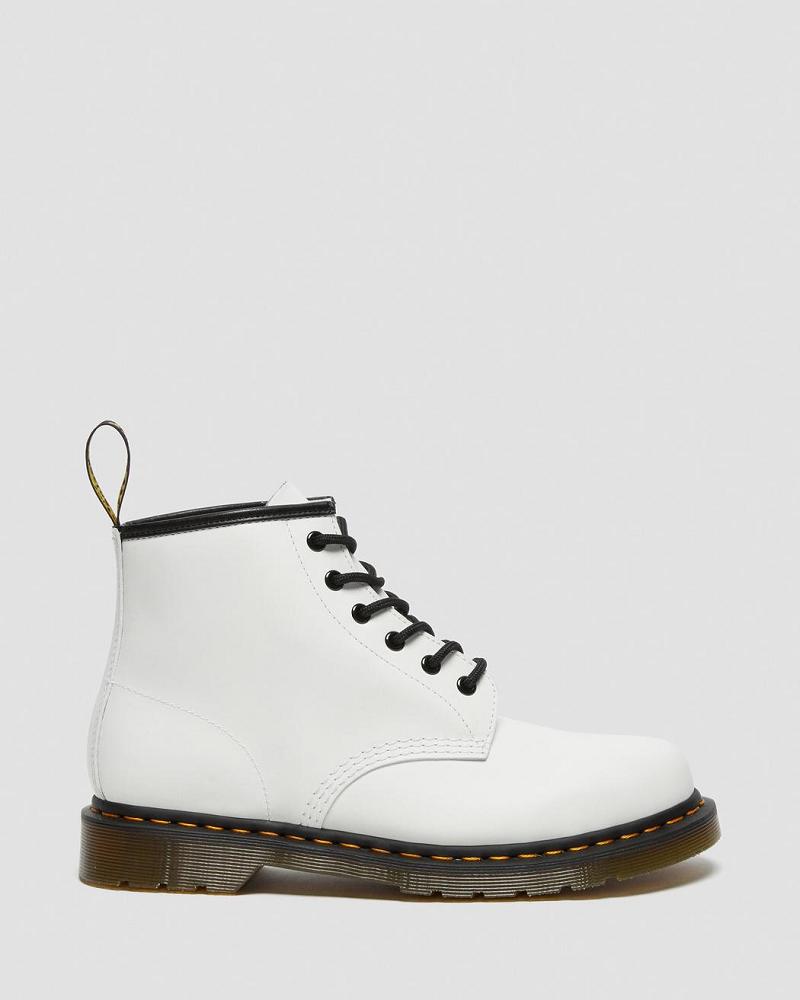 Dr Martens 101 Yellow Stitch Smooth Læder Ankelstøvler Dame Hvide | DK 10EBC